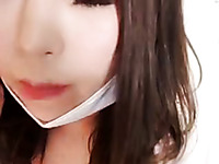 Mesmerizing Japanese young babe imitates blowjob on webcam