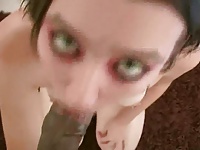 Emo girl gets big facial from black cock