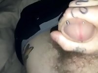 Close up cumshot from big hairy tattooed pierced dick