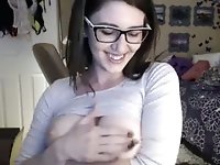 Nerdy camgirl with big tits wastes no time in getting down to business