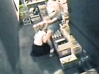 Security cam catches two lesbian employees eating each other
