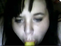 Kinky amateur chubby faced webcam brunette sucked banana