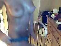 Tight webcam blonde exposes titties and bald slit