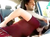 Lucky guy gets his dick sucked in the car by a hot babe