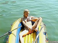Small tits solo model fingering her twat solo on the lake