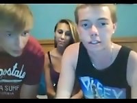 Sitting between two dudes webcam blondie exposed her boobies