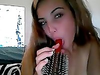 Horny girl masturbating and sucking dildos on webcam