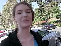 Nice red haired chick Abby Rain gives a rimjob before a crazy pussy pounding