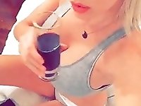 Caroline Vreeland having a drink in her underwear