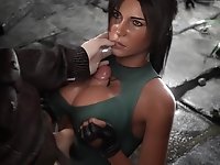 Lara Croft from Tomb Raider gives titsfuck in the cave