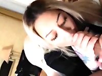 Hot blondie flashing her ass and giving head to her black BF