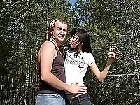 Russian couple sneaks into the woods for a long hardcore fuck