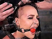 Clamped amateur slave girl ass fucked with toys