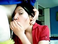 Sexy little  slut is on her webcam when her boyfriend pokes her in the face