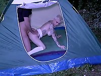 Short haired Mila Milan gets fucked in her tent during a camping trip