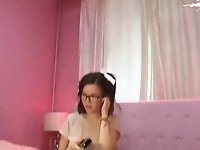 Asian Amateur Teen with Glasses masturbating on webcam