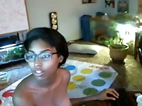 This ebony webcam model likes to play nude twister and she's got a hot body