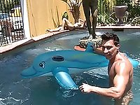 Salacious pornstar caught on cameras at a pool of water preparing for action