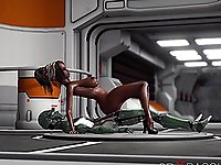 Horny black girl gets fucked hard by sex android in base camp on exoplanet