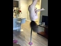 Teen School girl strips naked on pole