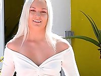Platinum blonde amateur teen Victoria exposes her tits in public