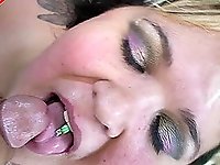 Long dick gets hard as a rock in the sucking mouth of a curvy slut