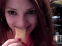 An amazing teen shows her perfect body in the kitchen