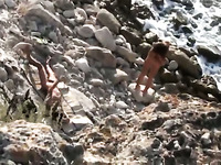 Missionary fuck of amateur brunette nympho and her man on the beach