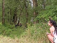 Teen amateur couple have a doggy style fuck session outdoors