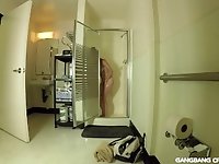 Shower spying on Tiffany after she has been in her first Gangbang Creampie