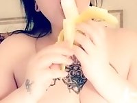 BBW Goth Milf Banana Blowjob