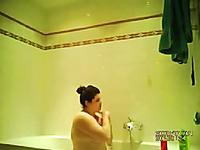 My chunky wife is taking a shower on a hidden camera