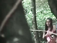 Amateur pale couple was caught fucking doggy in the woods