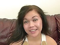 Homemade porn video of an Asian wife having nice sex on the sofa
