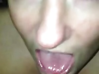 Girlfriend strokes me and I cum on her tongue