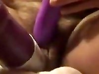 Horny lady is craving for a big cock but when none is present, she brings out her big fat dildo to do the job