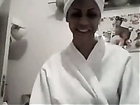 Awesome webcam babe in bathrobe was chatting with my buddy in bathroom