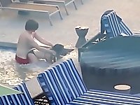 Horny couple decited to fuck in a hot tub outdoors while people watching