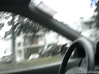 Cute white amateur girl in the car is hungry for a dick