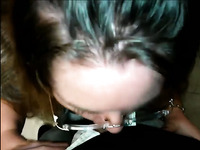 Happy nerdy dyed haired amateur chick greedily sucked her lollicock