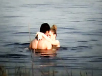 Kinky too pale amateur blonde GF of my buddy fucks with him in the river