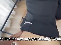 Japanese Office lady gets fucked by her coworker and gets to test the product