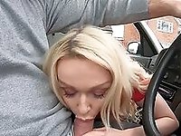 Lucky taxi driver gets his dick pleasured by blonde Amber Jayne