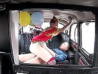 Cab ride ends with heavy sex for the costumed girl
