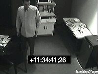 Blonde milf office lady masturbates on security cam