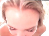 Blonde needs to restore the balance of cum in her body after swimming in the pool