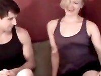Slim short haired blonde with small tits gets railed in a home video with her boyfriend