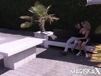 "MARISKAX Busty blonde MILF takes on two dicks outdoors"