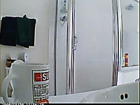 My hidden cam caught a nice bootyful brunette GF of mine in bathroom