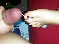 Cum on sleeping girlfriend feet.
